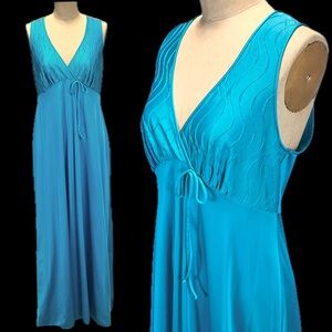 VINTAGE turquoise teal long maxi gown nightgown JCPenney nylon elegant glamorous